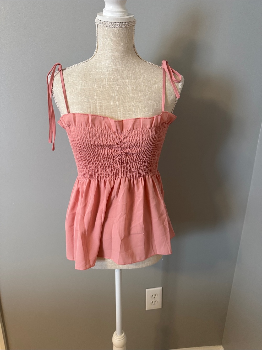 SHEIN Coral Pink Smocked Tie-Strap Camisole